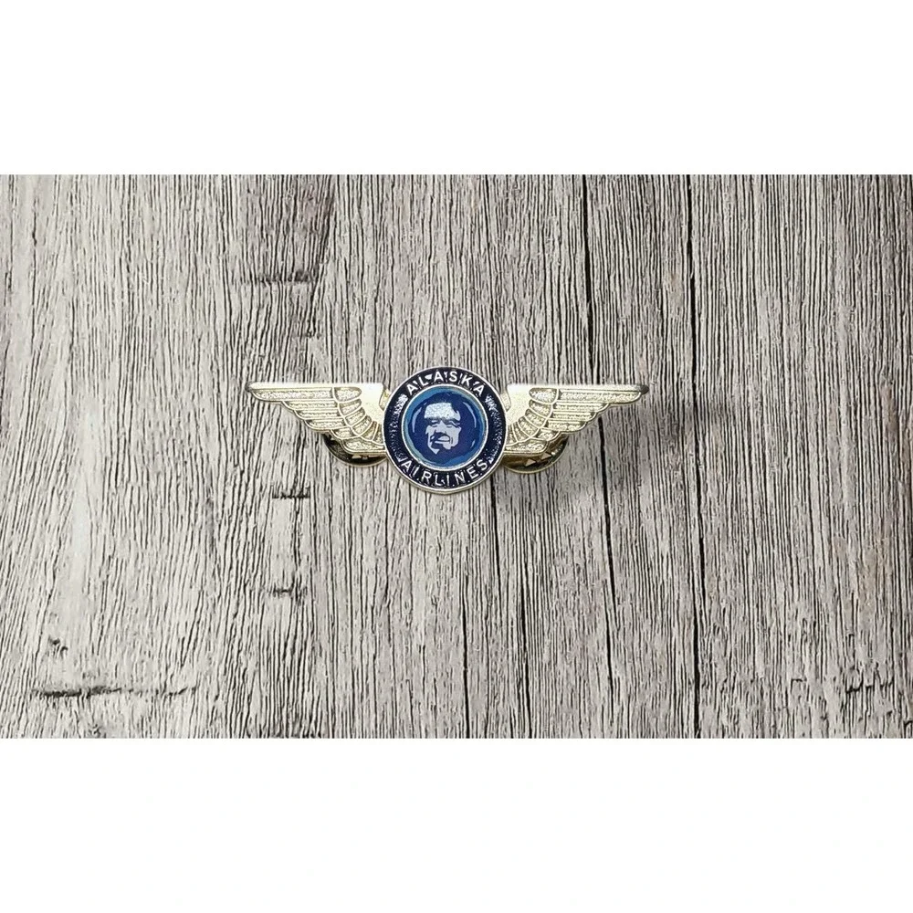 Alaska Airlines Metal Pilot Wings Aviator Pinback Lapel Hat Pin Badge 2